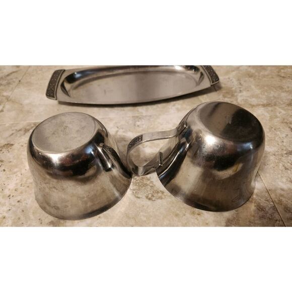 Springtime stainless sugar, creamer, and tray set, vintage - Picture 7 of 7